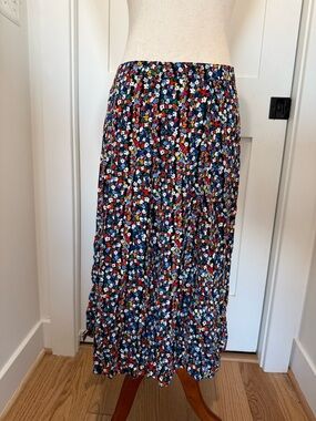 Floral Midi Skirt in Navy with Multicolor Print